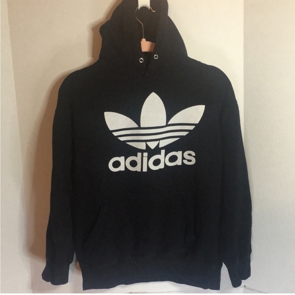 ADIDAS HOODIE MENS MEDIUM BLACK AND WHITE SPELLOUT - Picture 1 of 9